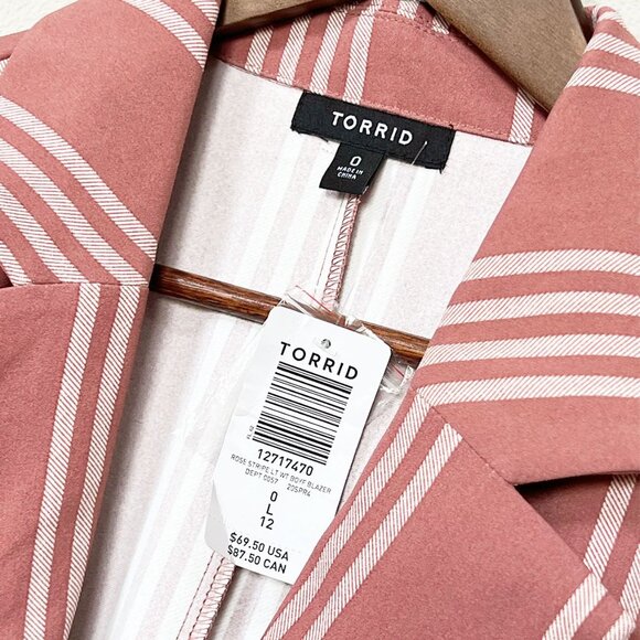 NEW Torrid Boyfriend Blazer Jacket Light Weight Striped Mauve Rose Pink L 12 $70 - Picture 7 of 14